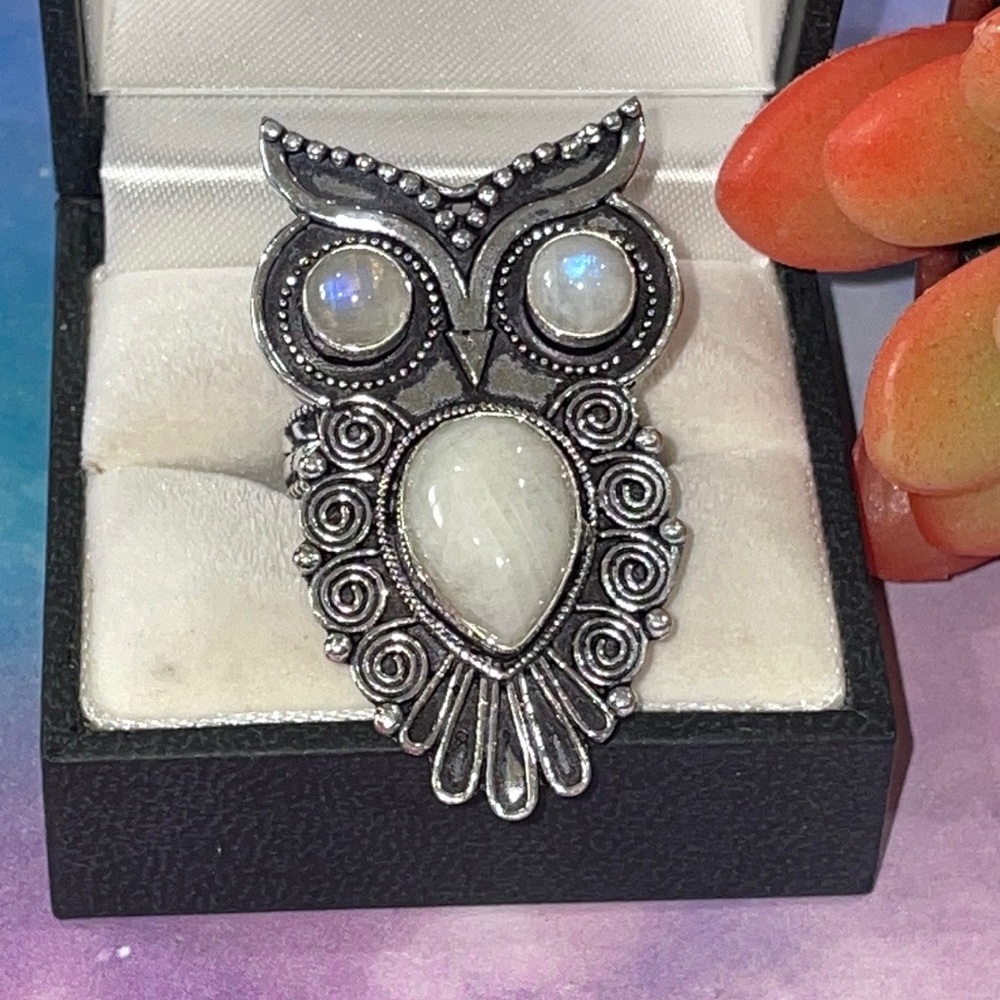 Moonstone Owl Ring - image 3
